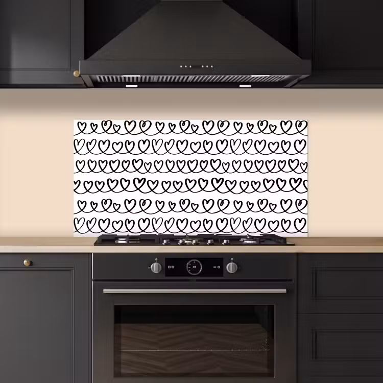 Wit - Harten -  Verweven - Zwart keuken achterwand spatscherm middel 899 -sfeer1