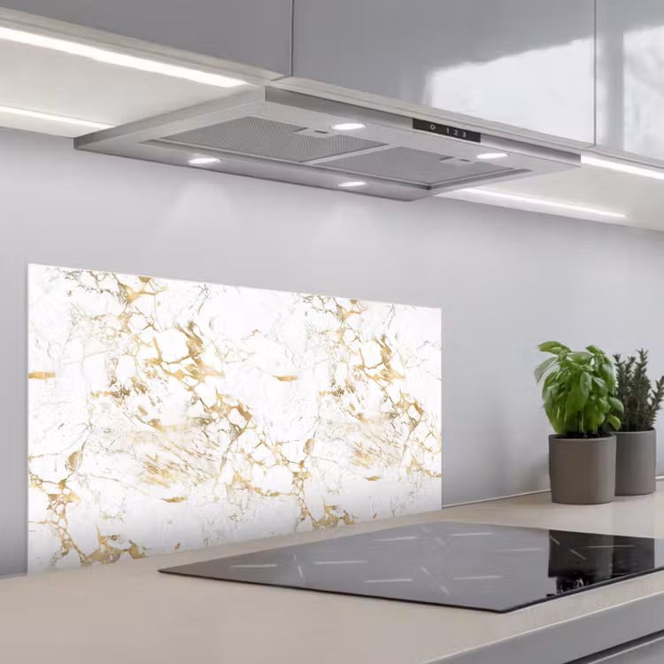 Wit - Marmer - Luxe - Goud keuken achterwand spatscherm middel 899 -3d_schuin