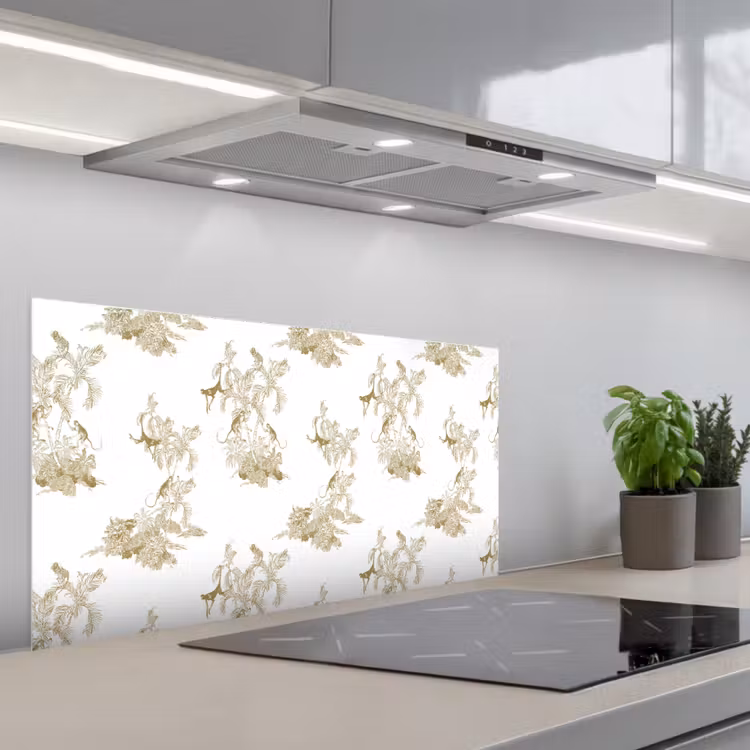 Wit - Apen - Beige keuken achterwand spatscherm middel 899 -3d_schuin
