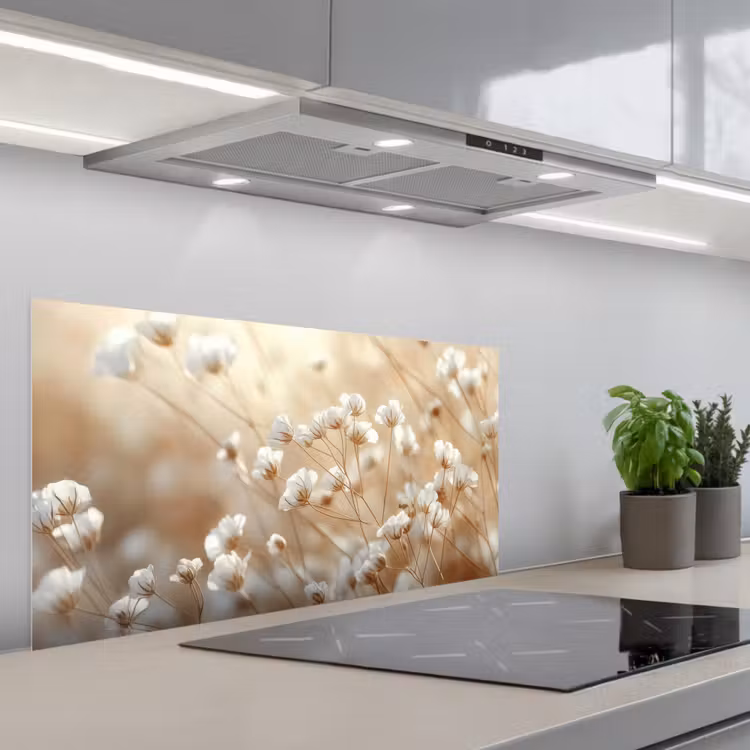 Wilde - Bloemen - Wit keuken achterwand spatscherm middel -3d_schuin