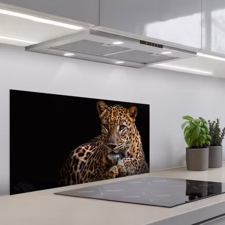 Wilde dieren - Panter - Portret - Zwart - Dieren keuken achterwand spatscherm middel -3d_schuin