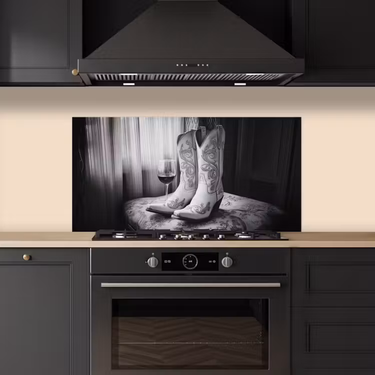 Wijn - Cowboylaarzen - Raamlicht - Wit keuken achterwand spatscherm middel -sfeer1