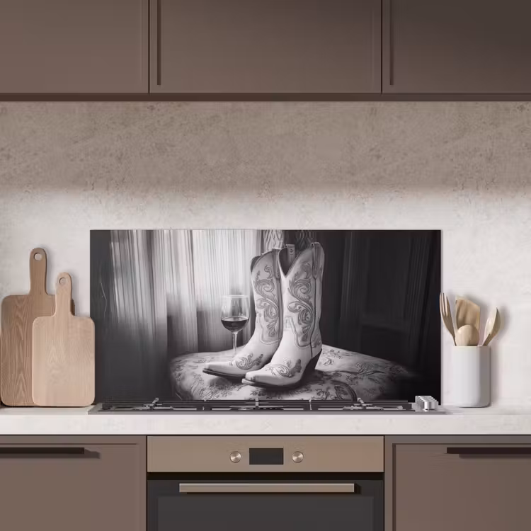 Wijn - Cowboylaarzen - Raamlicht - Wit keuken achterwand spatscherm middel -sfeer2