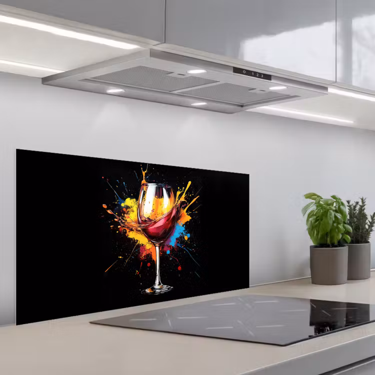 Wijn - Glas - Graffiti - Borrel - Rood - Verf keuken achterwand spatscherm middel -3d_schuin