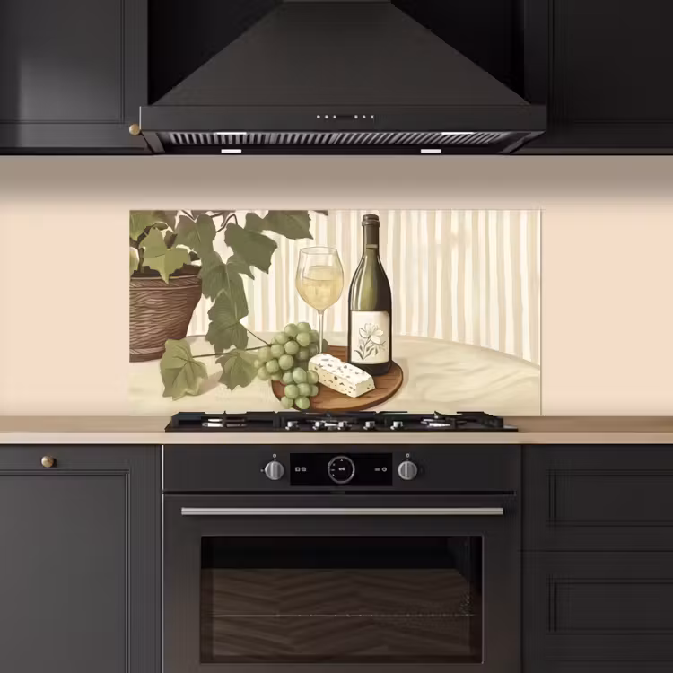 Wijn - Druiven - Kaas - Bladeren keuken achterwand spatscherm middel -sfeer1