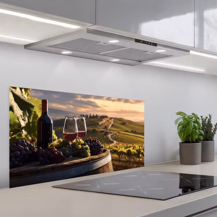 Wijn - Druiven - Heuvels - Landschap keuken achterwand spatscherm middel -3d_schuin