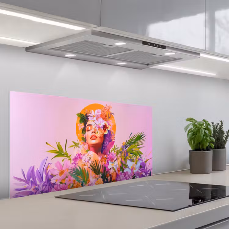 Vrouw - Abstract - Cirkel - Bloemen keuken achterwand spatscherm middel -3d_schuin