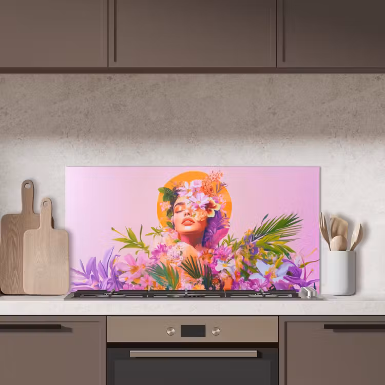 Vrouw - Abstract - Cirkel - Bloemen keuken achterwand spatscherm middel -sfeer2