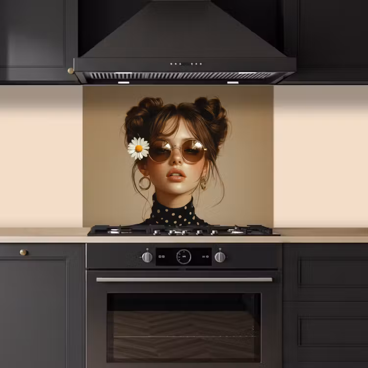 Vrouw - Beige - Bloem - Modern - Portret keuken achterwand spatscherm middel -sfeer1