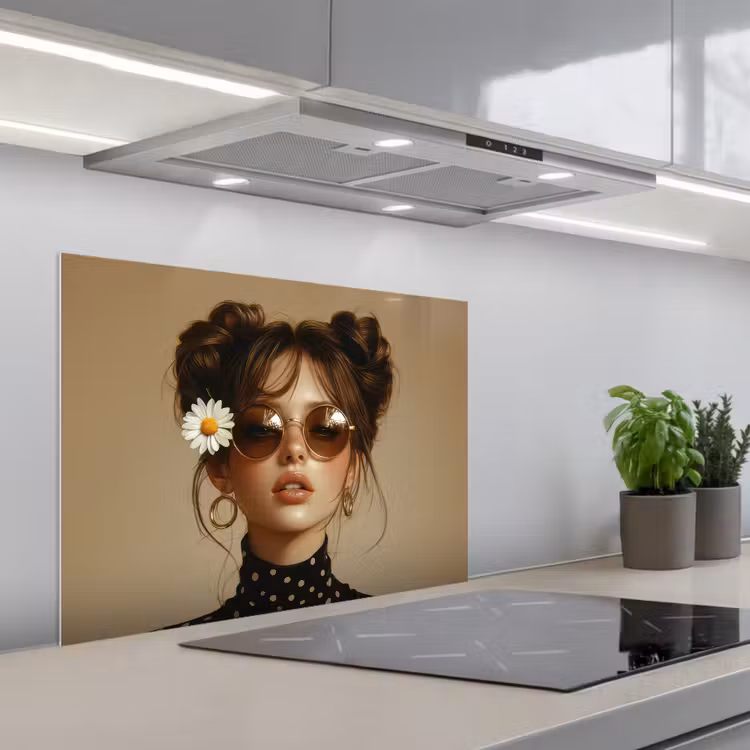 Vrouw - Beige - Bloem - Modern - Portret keuken achterwand spatscherm middel -3d_schuin