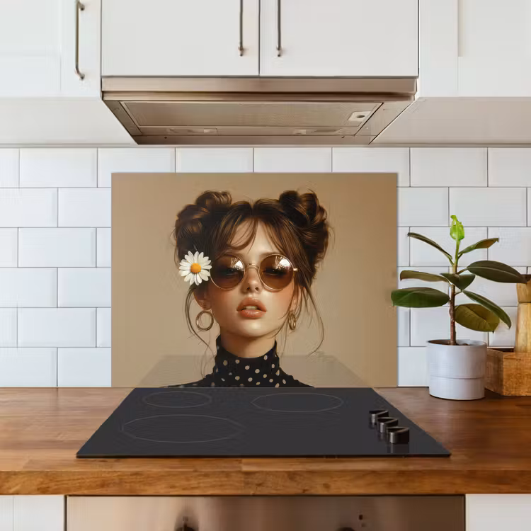 Vrouw - Beige - Bloem - Modern - Portret keuken achterwand spatscherm middel -sfeer2