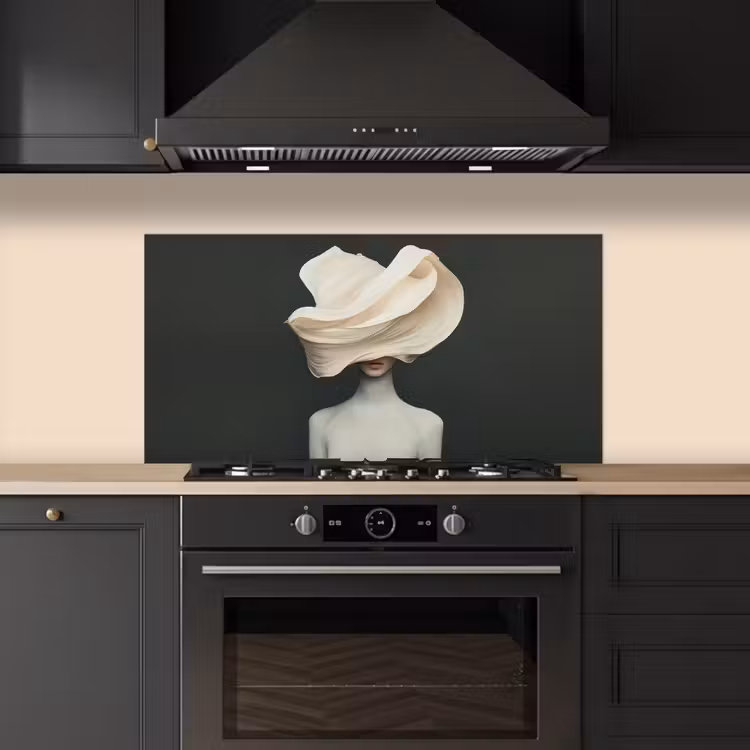 Vrouw - Beige - hoed keuken achterwand spatscherm middel -sfeer1