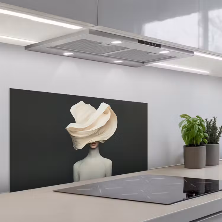 Vrouw - Beige - hoed keuken achterwand spatscherm middel -3d_schuin