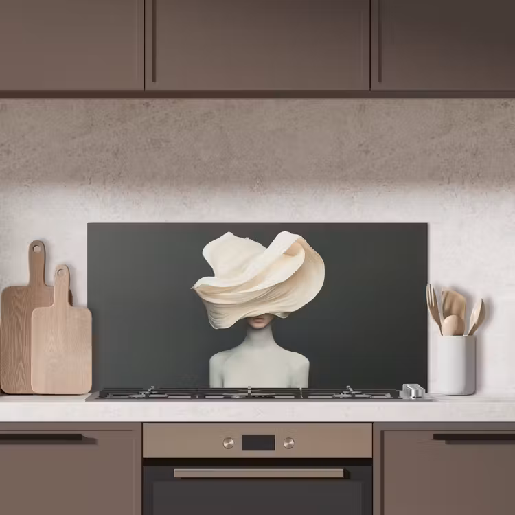 Vrouw - Beige - hoed keuken achterwand spatscherm middel -sfeer2