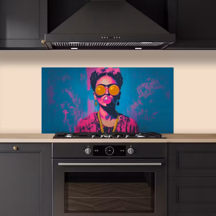 Vrouw - Kauwgom - Zonnebril - Oranje keuken achterwand spatscherm middel -sfeer1