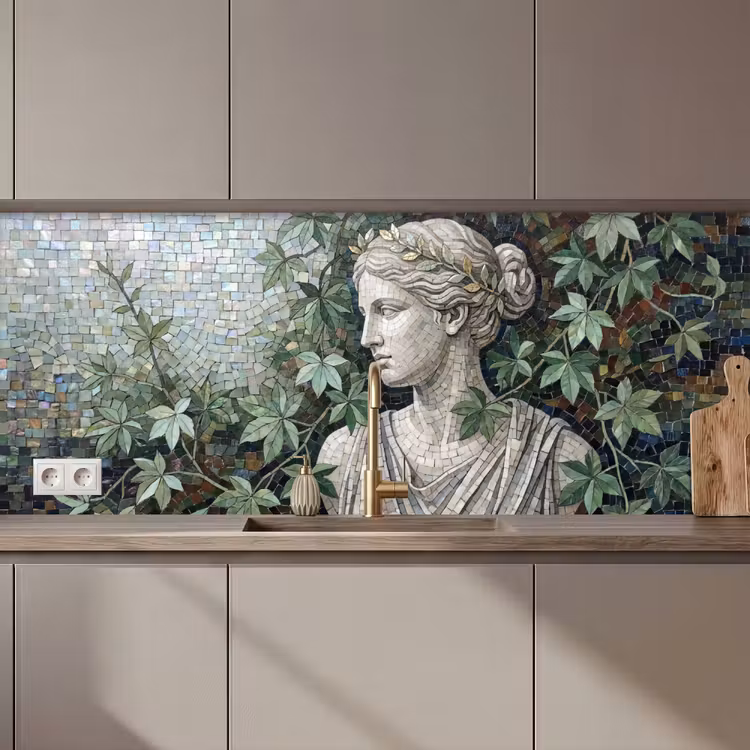 Vrouw - Klassiek - Mozaiëk - Natuur - Groen keuken achterwand 2 middel zz_3dshopping