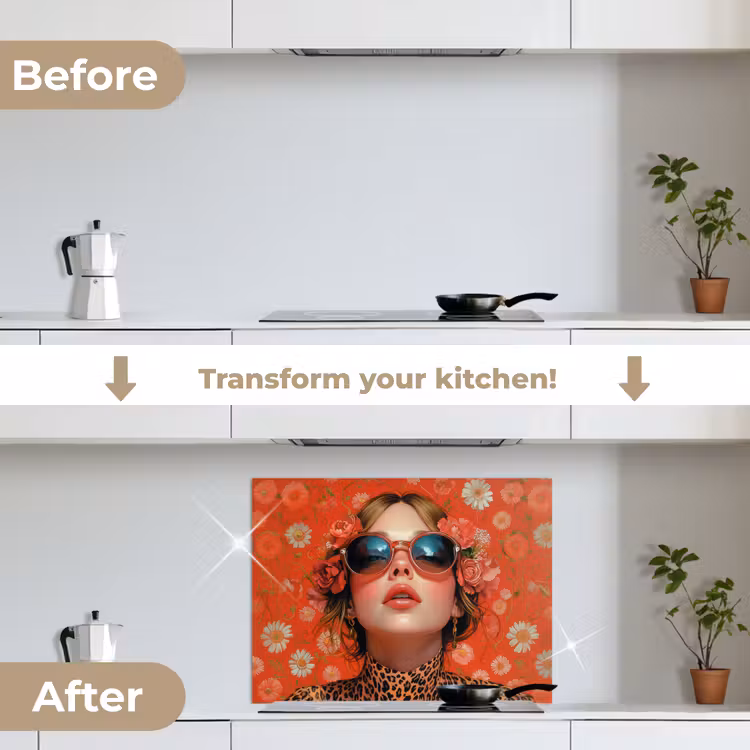 Vrouw - Kleurrijk - Dierenprint - Bloemen keuken achterwand spatscherm middel -voor_na_EN