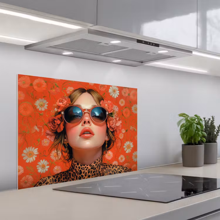 Vrouw - Kleurrijk - Dierenprint - Bloemen keuken achterwand spatscherm middel -3d_schuin