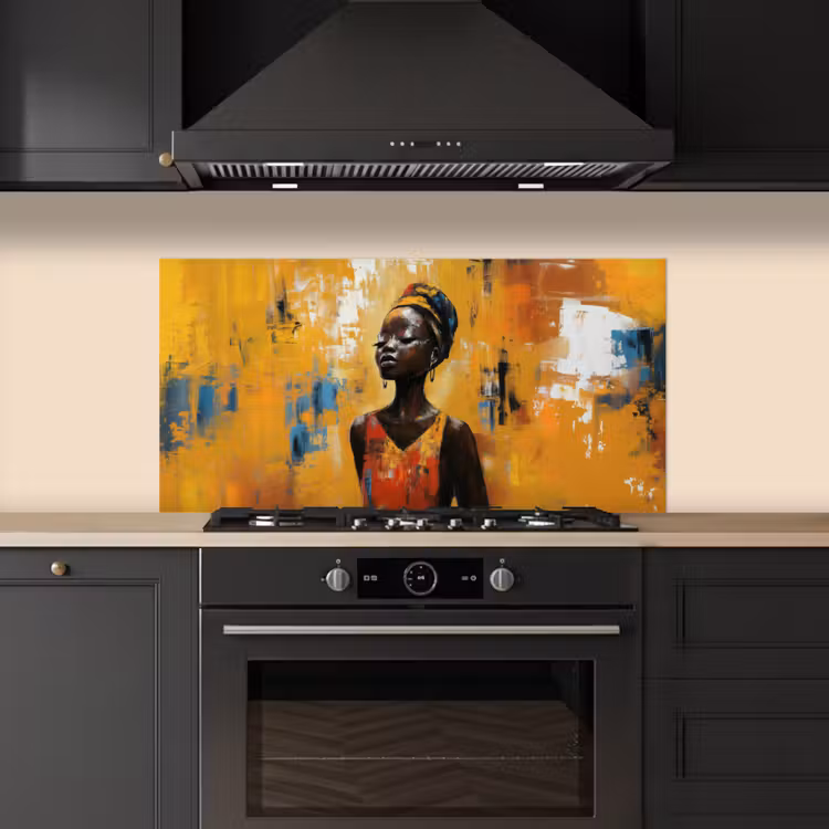 Vrouw - Ogen - Penseelstreken - Geel keuken achterwand spatscherm middel -sfeer1