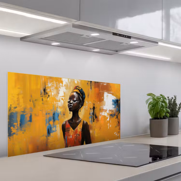 Vrouw - Ogen - Penseelstreken - Geel keuken achterwand spatscherm middel -3d_schuin
