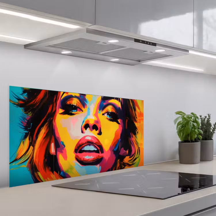 Vrouw - Gezicht - Kleurrijk keuken achterwand spatscherm middel -3d_schuin