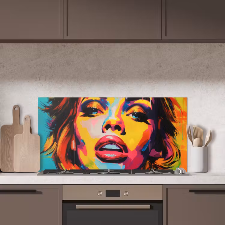 Vrouw - Gezicht - Kleurrijk keuken achterwand spatscherm middel -sfeer2