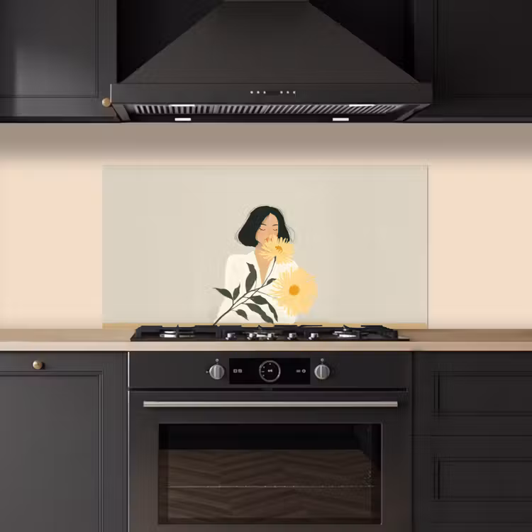 Vrouw - Bloem - Geel - Minimalistisch keuken achterwand spatscherm middel -sfeer1