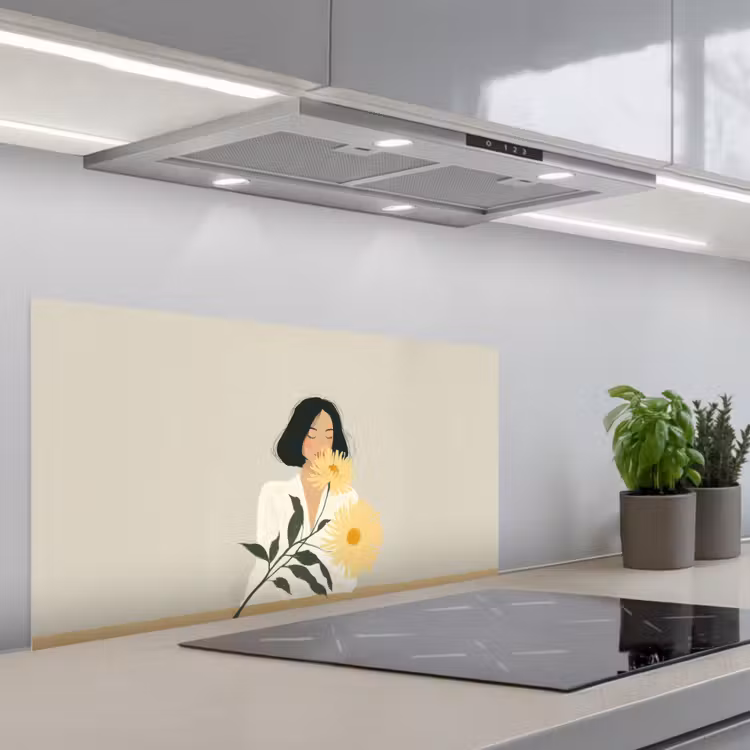 Vrouw - Bloem - Geel - Minimalistisch keuken achterwand spatscherm middel -3d_schuin