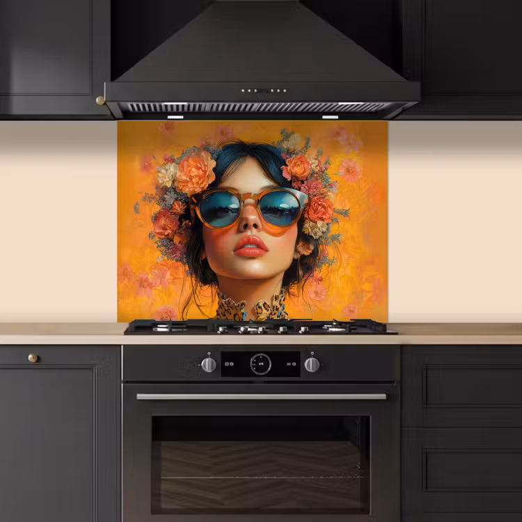 Vrouw - Bloemen - Aesthetic - Oranje keuken achterwand spatscherm middel -sfeer1