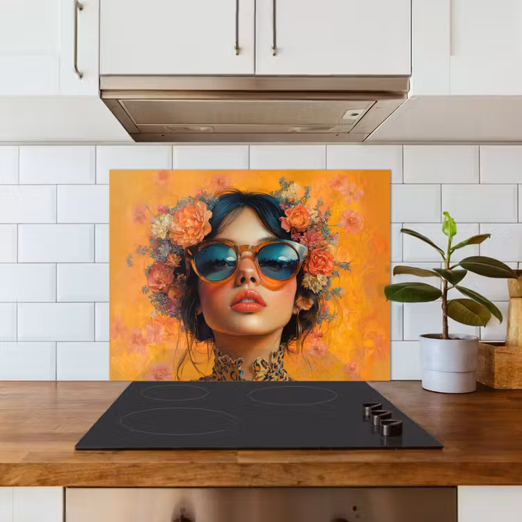 Vrouw - Bloemen - Aesthetic - Oranje keuken achterwand spatscherm middel -sfeer2