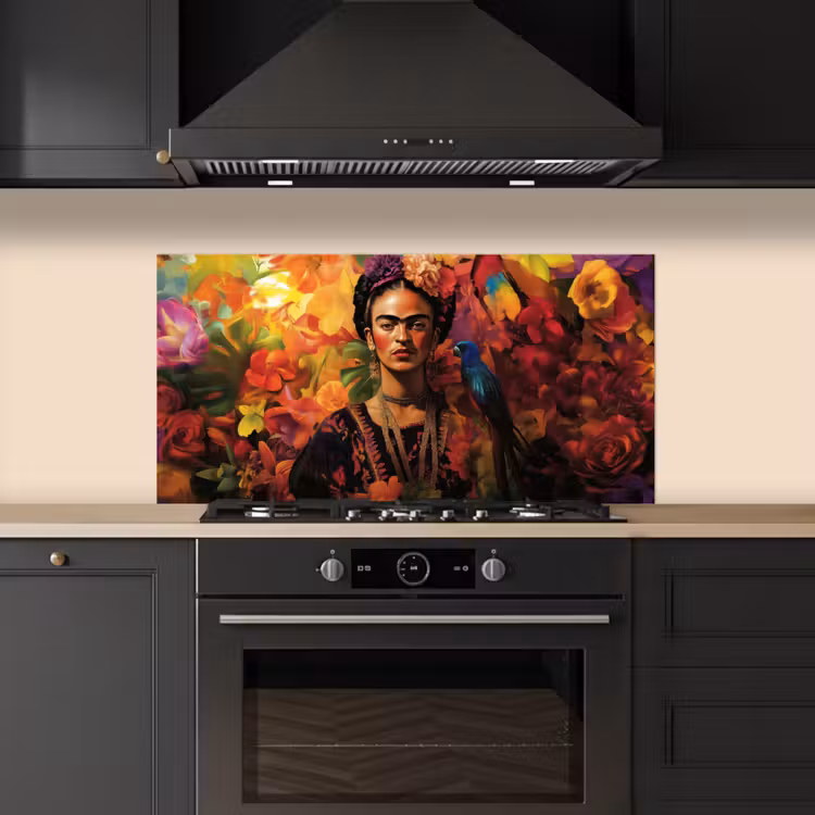 Vrouw - Bloemen - Papegaai - Schilderachtig keuken achterwand spatscherm middel -sfeer1