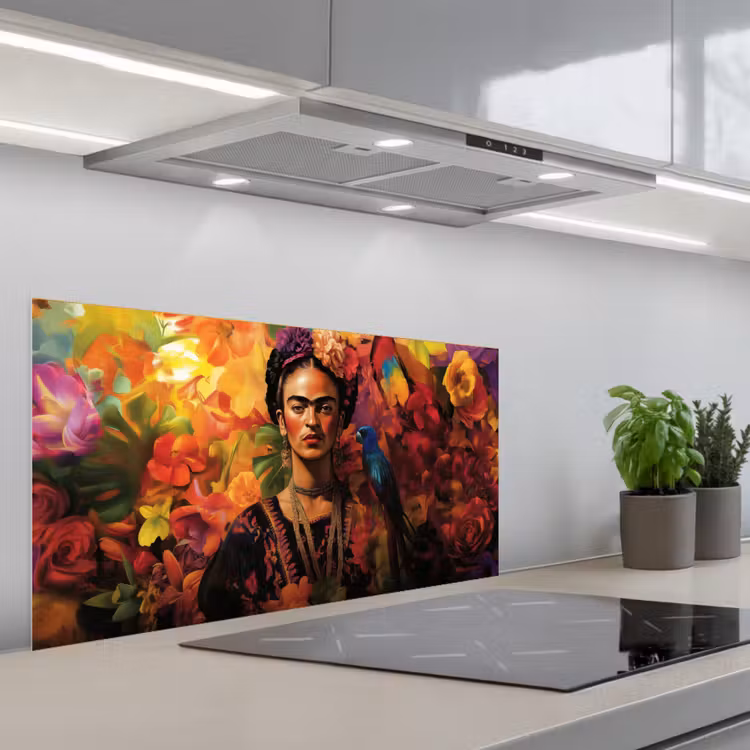 Vrouw - Bloemen - Papegaai - Schilderachtig keuken achterwand spatscherm middel -3d_schuin