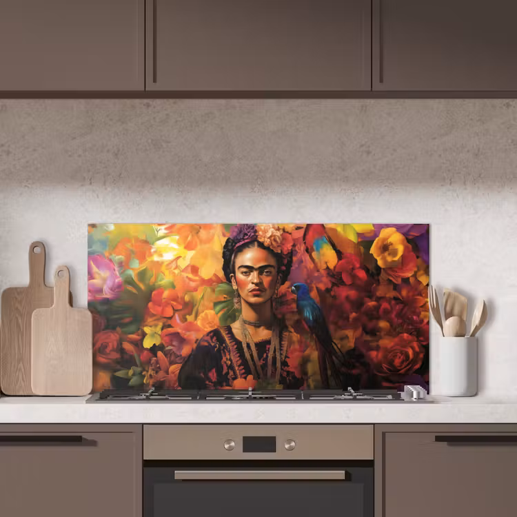 Vrouw - Bloemen - Papegaai - Schilderachtig keuken achterwand spatscherm middel -sfeer2