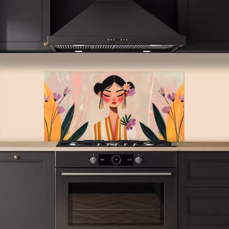 Vrouw - Bloemen - Pastel keuken achterwand spatscherm middel -sfeer1
