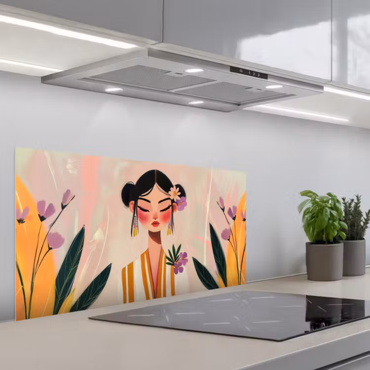 Vrouw - Bloemen - Pastel keuken achterwand spatscherm middel -3d_schuin