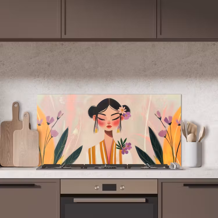 Vrouw - Bloemen - Pastel keuken achterwand spatscherm middel -sfeer2