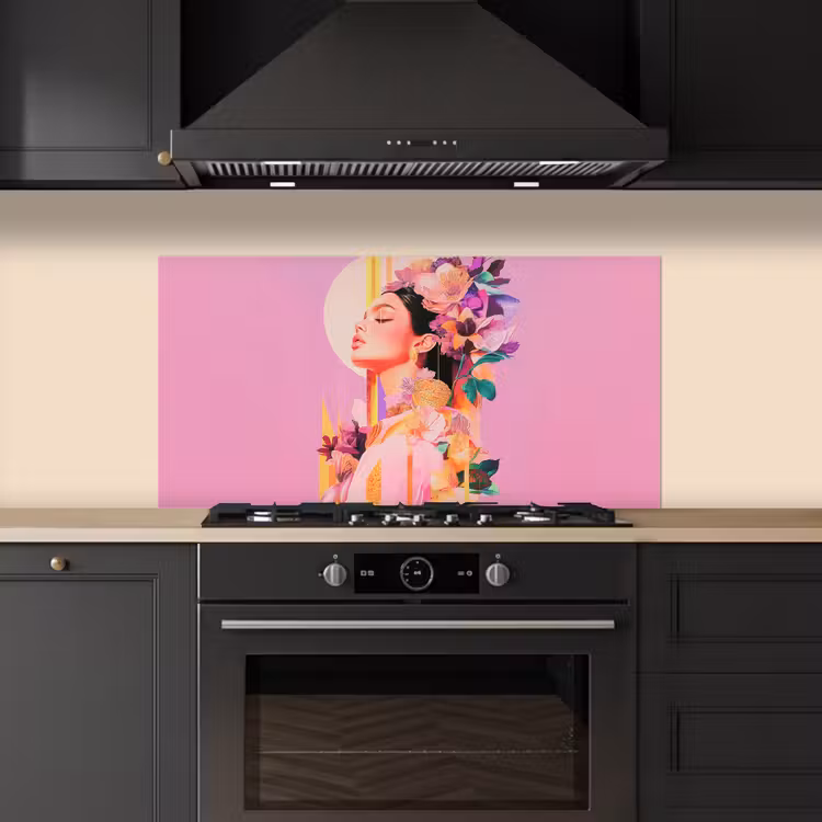 Vrouw - Bloemen - Paars - Abstract keuken achterwand spatscherm middel -sfeer1