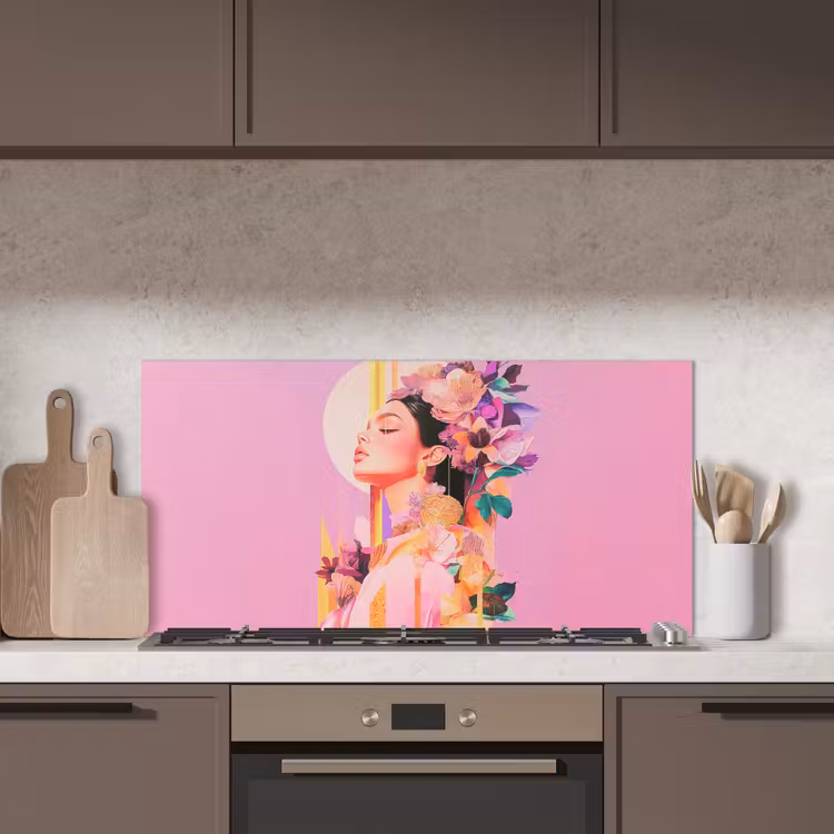 Vrouw - Bloemen - Paars - Abstract keuken achterwand spatscherm middel -sfeer2