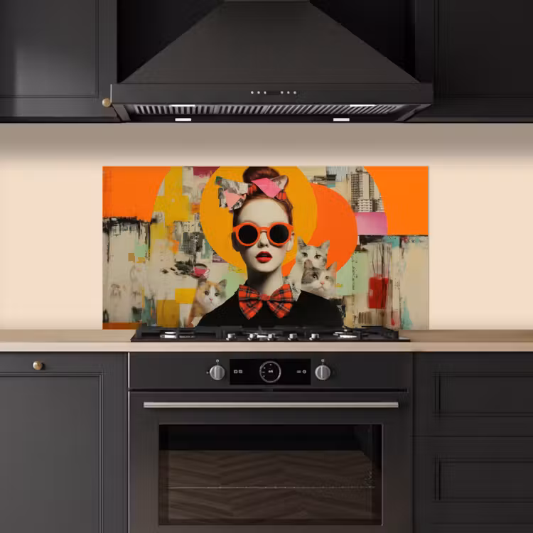 Vrouw - Bril - Strik - Retro keuken achterwand spatscherm middel -sfeer1