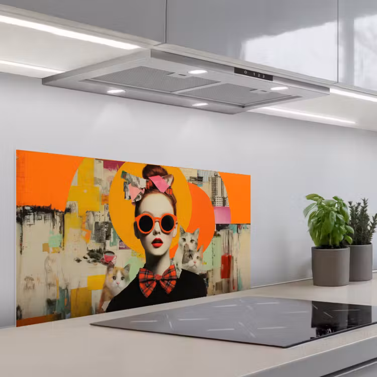 Vrouw - Bril - Strik - Retro keuken achterwand spatscherm middel -3d_schuin