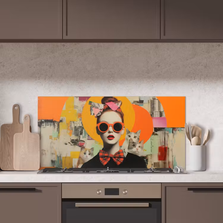 Vrouw - Bril - Strik - Retro keuken achterwand spatscherm middel -sfeer2