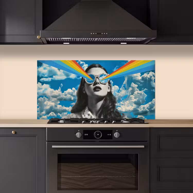 Vrouw - Bril - Regenboog - Wolken keuken achterwand spatscherm middel -sfeer1