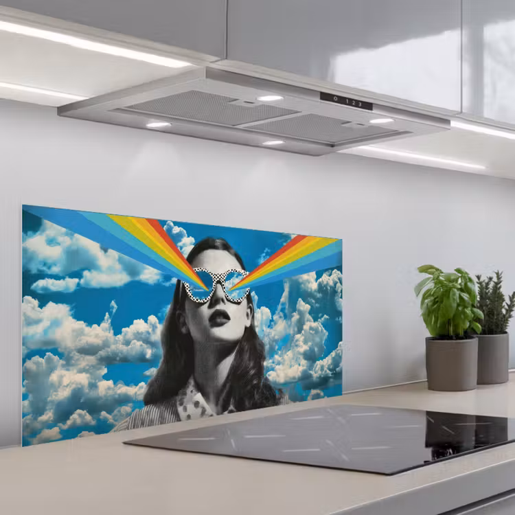 Vrouw - Bril - Regenboog - Wolken keuken achterwand spatscherm middel -3d_schuin