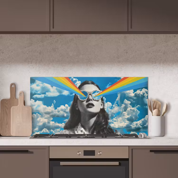 Vrouw - Bril - Regenboog - Wolken keuken achterwand spatscherm middel -sfeer2