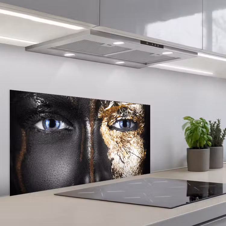 Vrouw - Bladgoud - Zwart - Goud - Luxe keuken achterwand spatscherm middel -3d_schuin