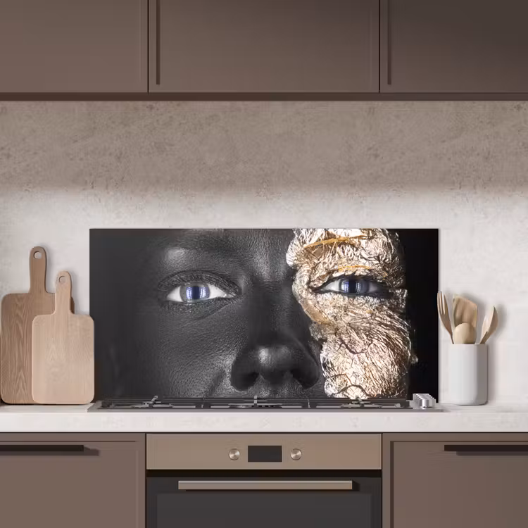 Vrouw - Bladgoud - Zwart - Huid - Luxe keuken achterwand spatscherm middel -sfeer2