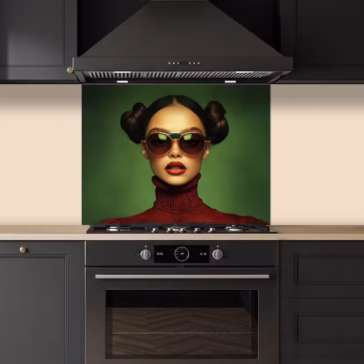 Vrouw - Groen - Bril - Aesthetic - Modern keuken achterwand spatscherm middel -sfeer1