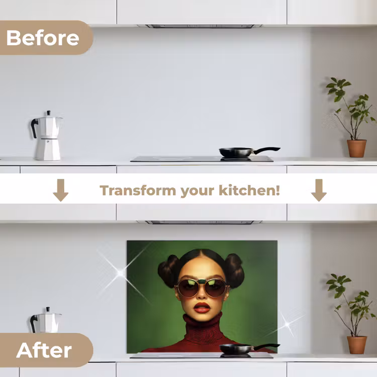 Vrouw - Groen - Bril - Aesthetic - Modern keuken achterwand spatscherm middel -voor_na_EN