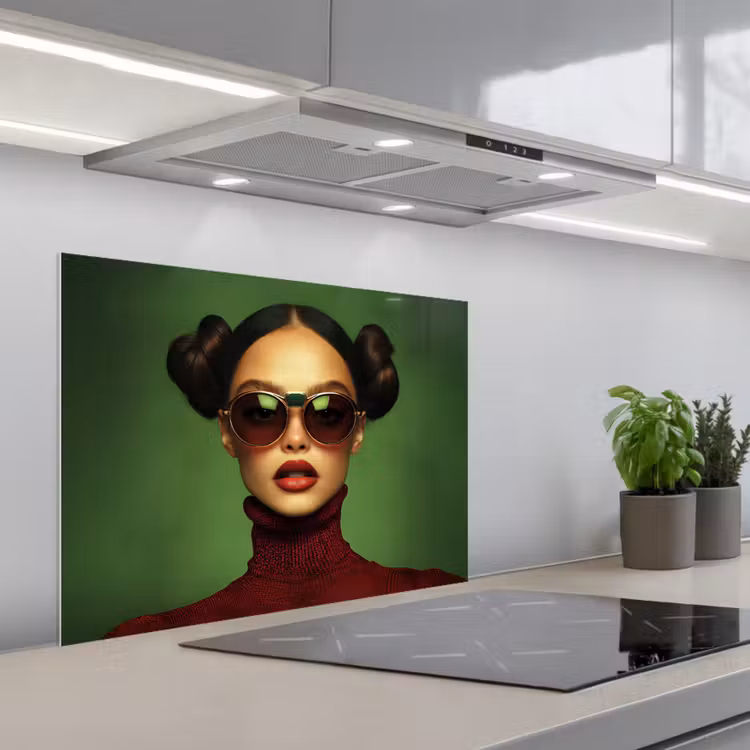 Vrouw - Groen - Bril - Aesthetic - Modern keuken achterwand spatscherm middel -3d_schuin