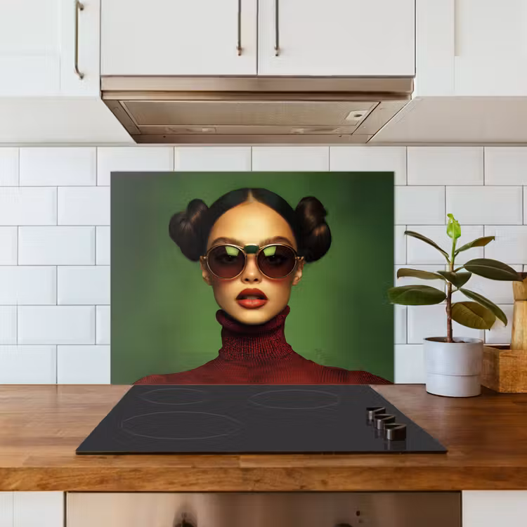 Vrouw - Groen - Bril - Aesthetic - Modern keuken achterwand spatscherm middel -sfeer2
